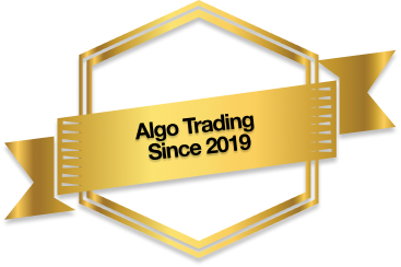 Golden badge with text "Algo Trading Since 2019" on a blue background.